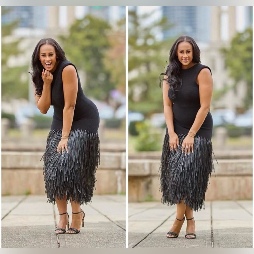 NWT Aje Exclusive Rushes Raffia Ribbed Midi Dress Black Size XS - Picture 9 of 9
